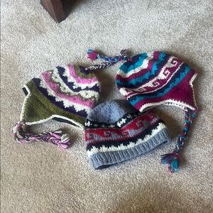 Lot of 3 adult wool knitting with fleece lining winter hats